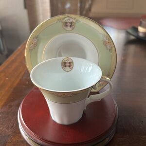 Avon Green and Gold Floral Tea Cup and Saucer Set